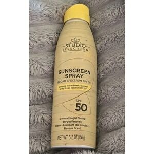 Studio Selection Sunscreen Spray SPF 50 Banana Scent 5.5oz Exp 11/2026